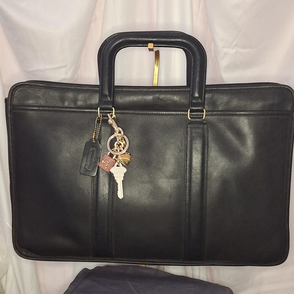 Vintage 1970s Coach Bonnie Cashin Slim Satchel Briefcase Bag Black Leather
